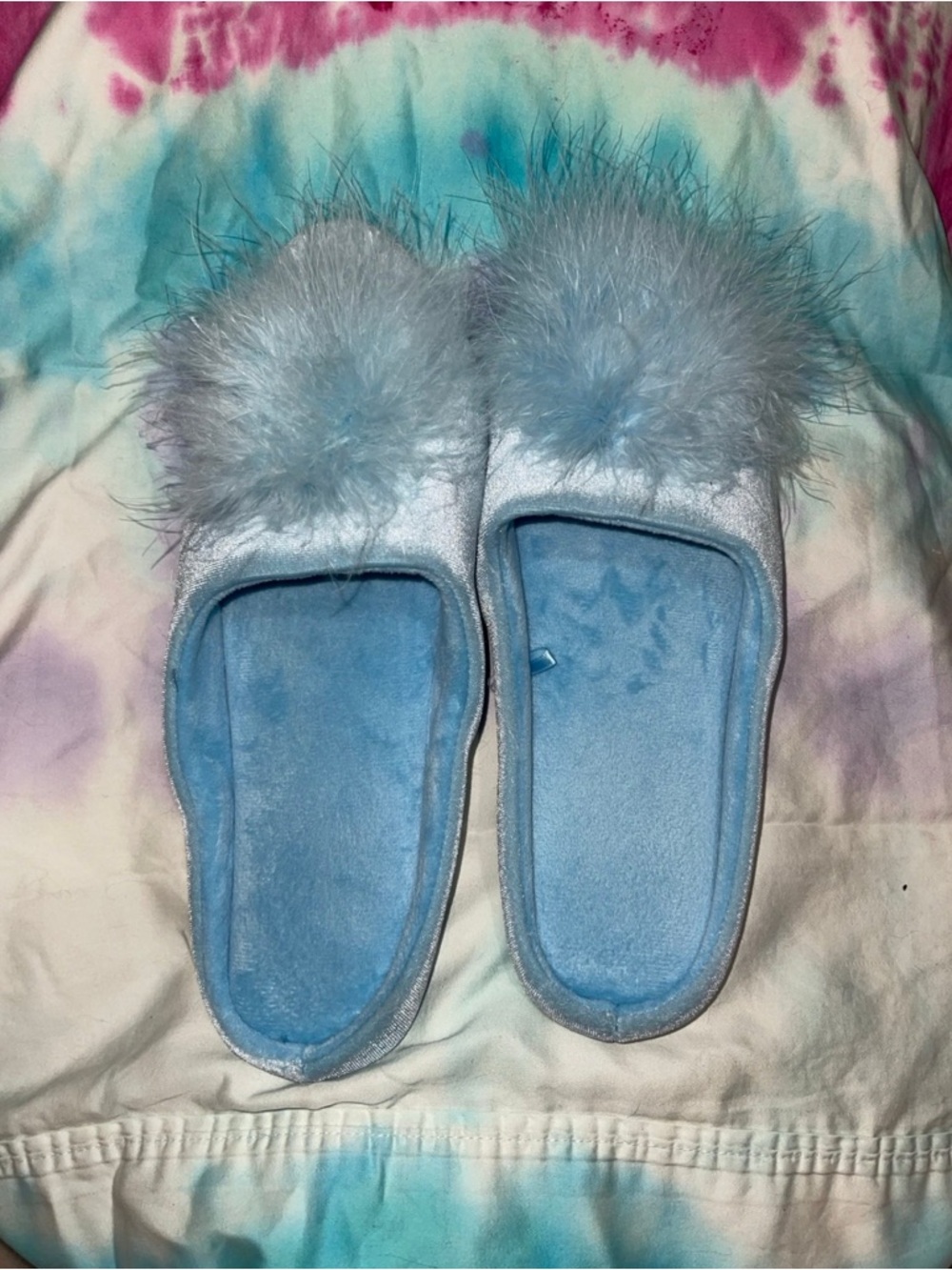 Light Blue Pom-Pom Women's Slip-On Slippers
